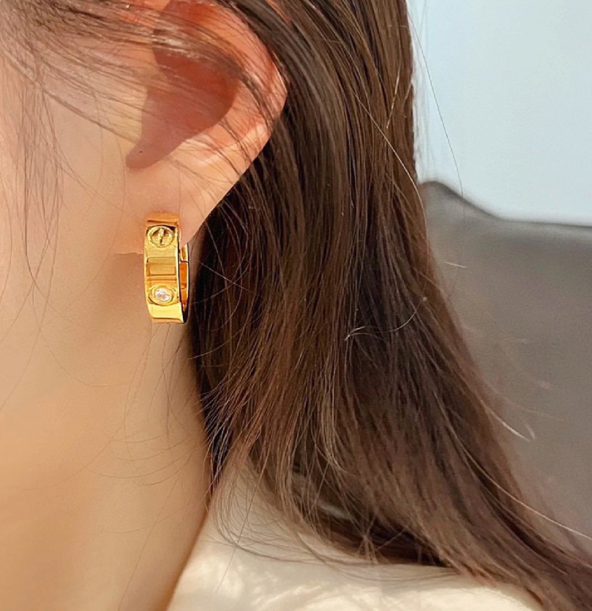 [OrnoraJewelry]LOVE 5.5MM 1 DIAMOND EARRINGS