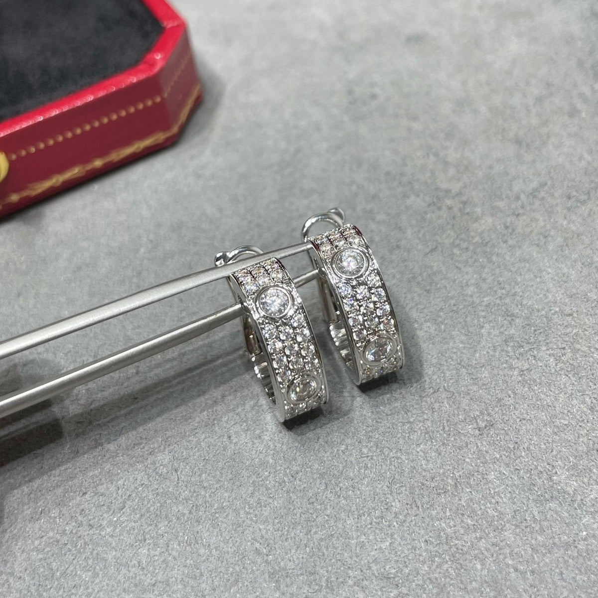 [OrnoraJewelry]LOVE 5.5MM DIAMOND PAVED EARRINGS