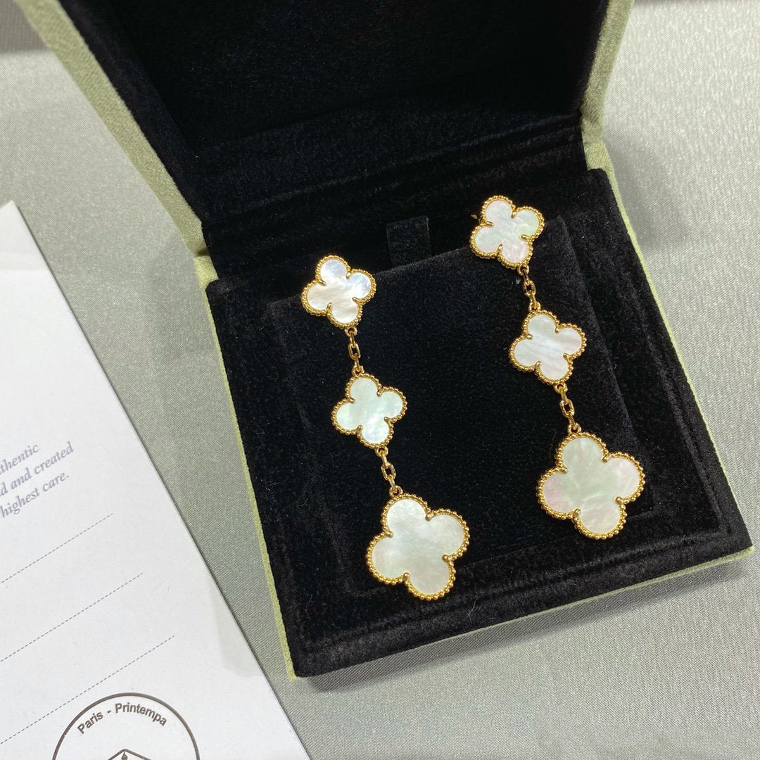 [OrnoraJewelry]CLOVER MOP 3 MOTIFS GOLD EARRINGS