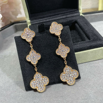 [OrnoraJewelry]CLOVER 3 MOTIFS DIAMOND PAVED ROSE GOLD EARRINGS