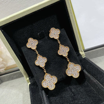 [OrnoraJewelry]CLOVER 3 MOTIFS DIAMOND PAVED ROSE GOLD EARRINGS