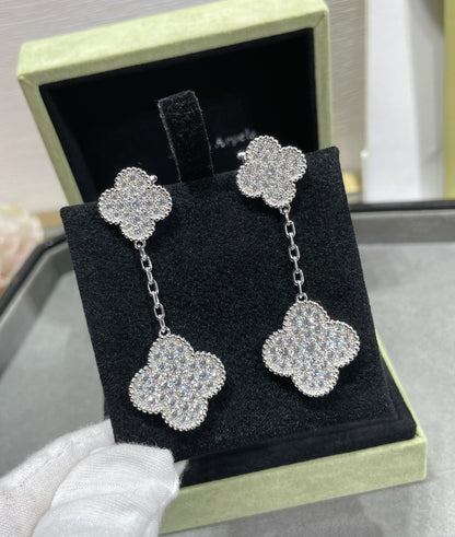 [OrnoraJewelry]CLOVER 2 MOTIFS DIAMOND PAVED SILVER EARRINGS