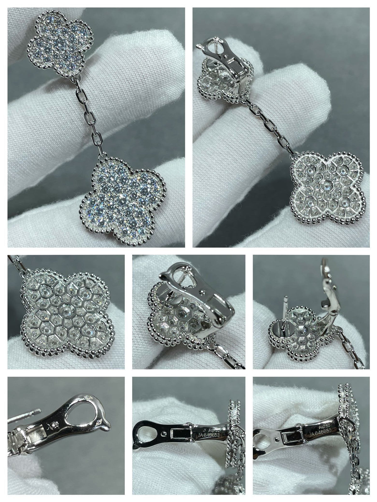 [OrnoraJewelry]CLOVER 2 MOTIFS DIAMOND PAVED SILVER EARRINGS