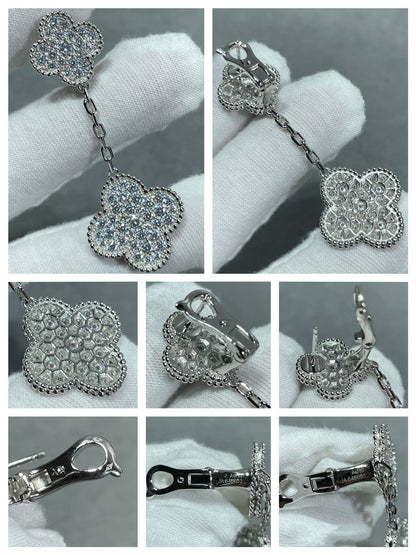 [OrnoraJewelry]CLOVER 2 MOTIFS DIAMOND PAVED SILVER EARRINGS