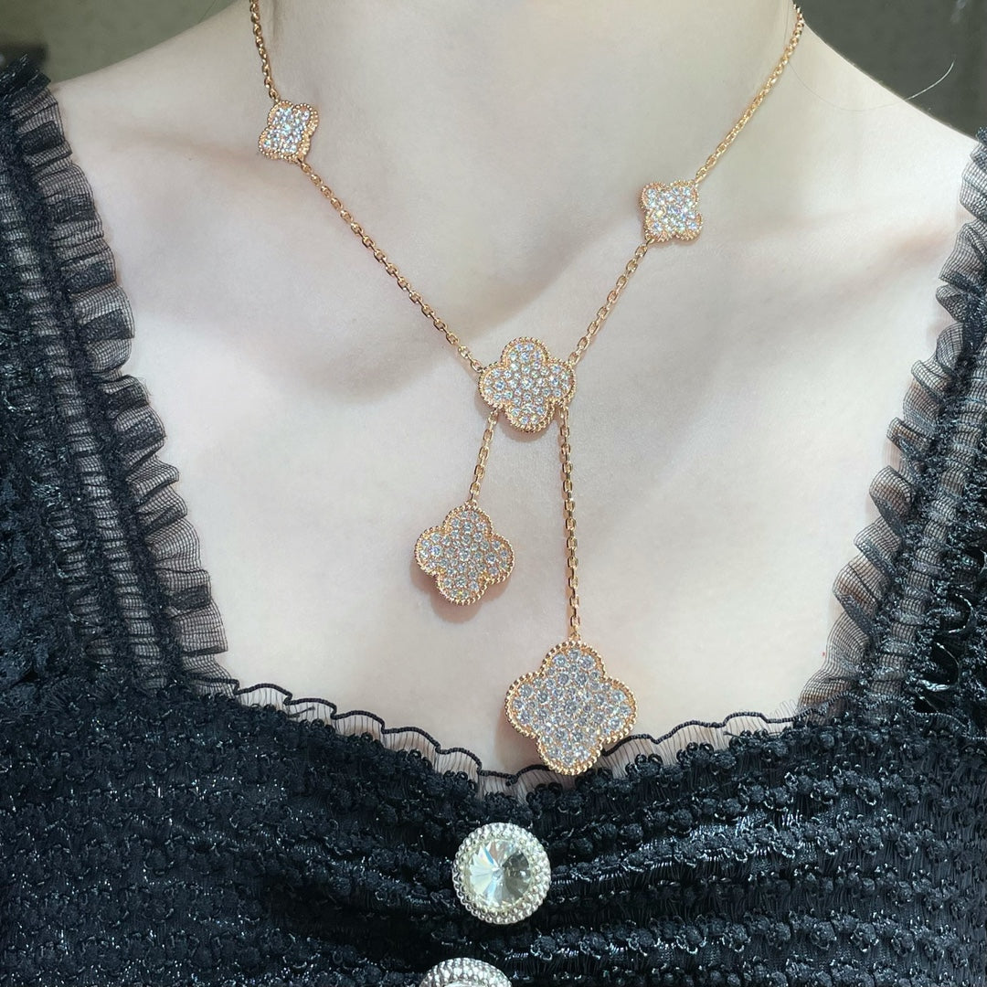 [OrnoraJewelry]CLOVER 6 MOTIF DIAMOND PAVED NECKLACE