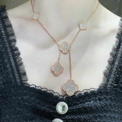 [OrnoraJewelry]CLOVER 6 MOTIF DIAMOND PAVED NECKLACE