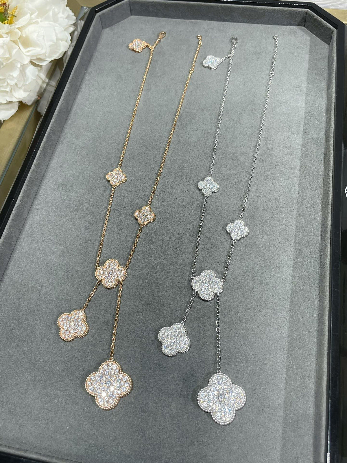 [OrnoraJewelry]CLOVER 6 MOTIF DIAMOND PAVED NECKLACE