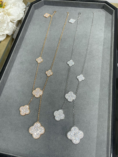 [OrnoraJewelry]CLOVER 6 MOTIF DIAMOND PAVED NECKLACE