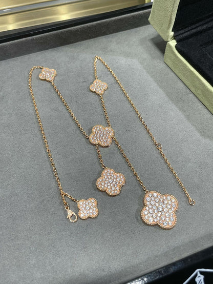 [OrnoraJewelry]CLOVER 6 MOTIF DIAMOND PAVED NECKLACE