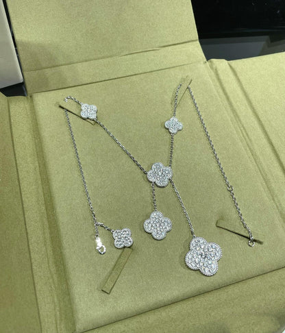 [OrnoraJewelry]CLOVER 6 MOTIF DIAMOND PAVED NECKLACE