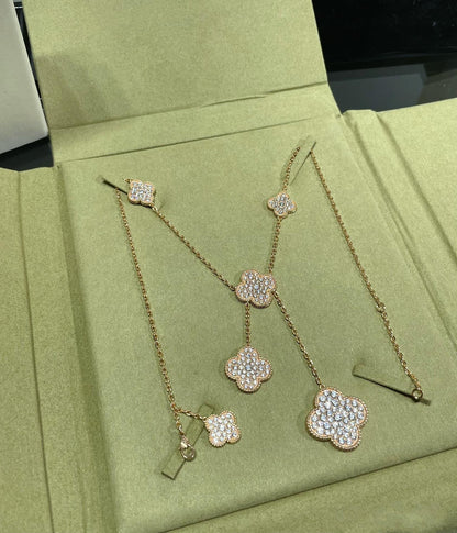 [OrnoraJewelry]CLOVER 6 MOTIF DIAMOND PAVED NECKLACE