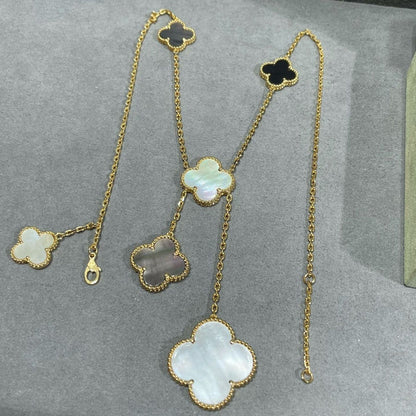 [OrnoraJewelry]CLOVER 6 MOTIF MOP ONYX GOLD NECKLACE