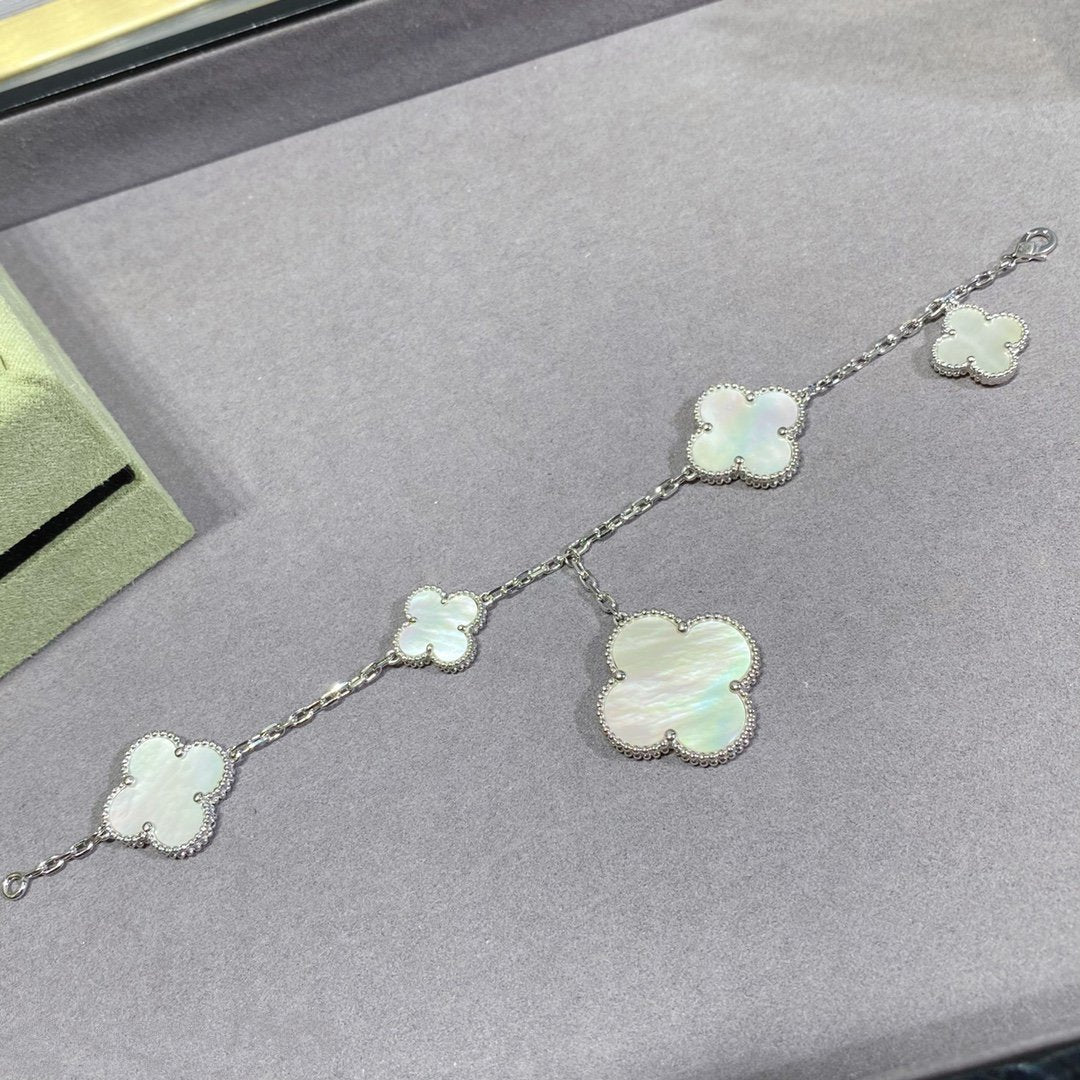 [OrnoraJewelry]CLOVER 5 MOTIF WHITE MOP SILVER BRACELET