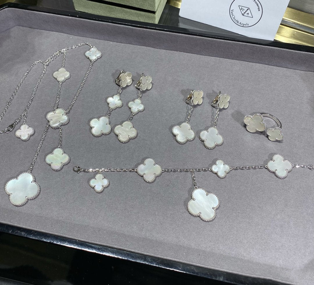 [OrnoraJewelry]CLOVER 5 MOTIF WHITE MOP SILVER BRACELET