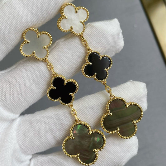 [OrnoraJewelry]CLOVER 3 MOTIF MOP ONYX DARK MOP PINK GOLD EARRINGS