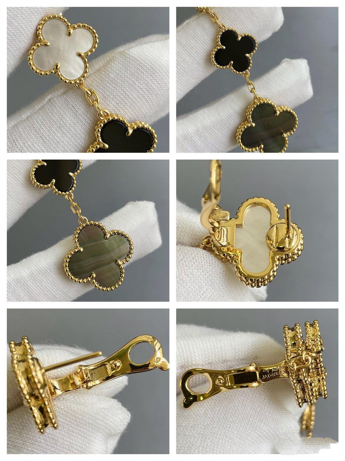 [OrnoraJewelry]CLOVER 3 MOTIF MOP ONYX DARK MOP PINK GOLD EARRINGS
