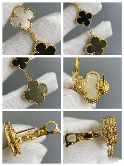 [OrnoraJewelry]CLOVER 3 MOTIF MOP ONYX DARK MOP PINK GOLD EARRINGS