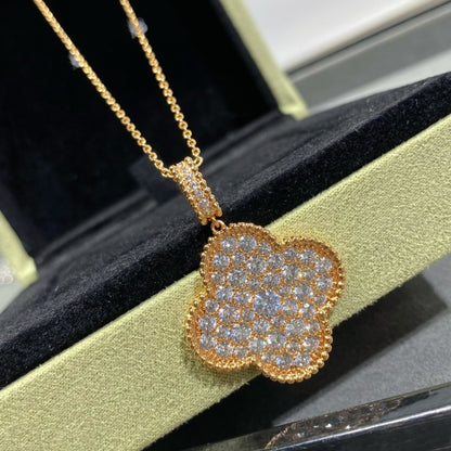 [OrnoraJewelry]CLOVER 25MM LARGE PEDANT DIAMOND PAVED LONG NECKLACE