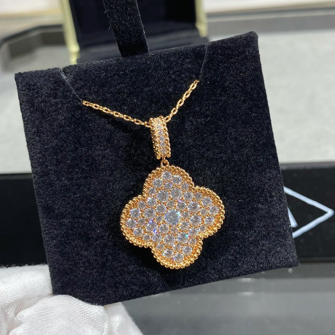[OrnoraJewelry]CLOVER 25MM LARGE PEDANT DIAMOND PAVED LONG NECKLACE