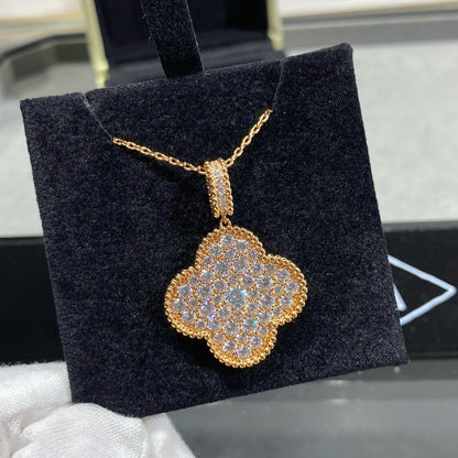 [OrnoraJewelry]CLOVER 25MM LARGE PEDANT DIAMOND PAVED LONG NECKLACE