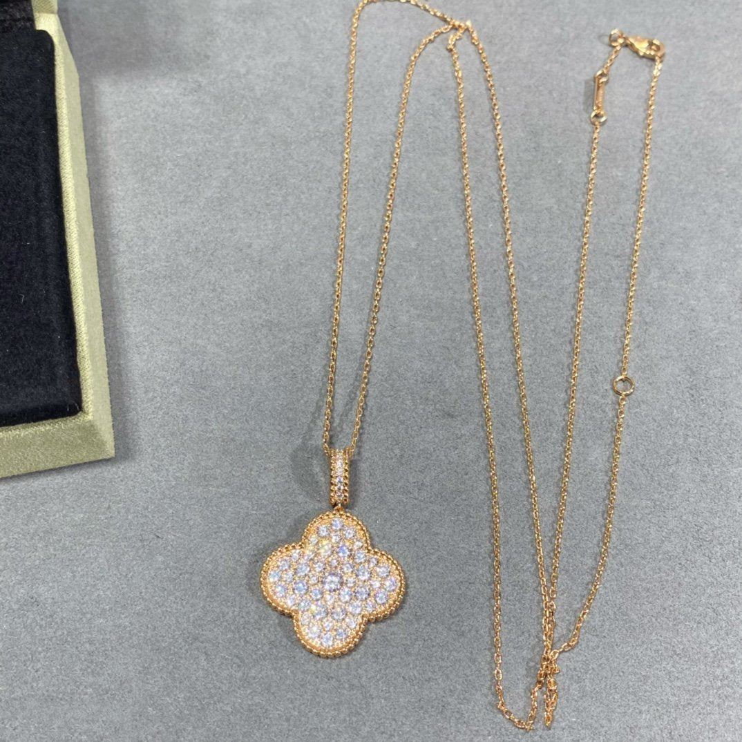 [OrnoraJewelry]CLOVER 25MM LARGE PEDANT DIAMOND PAVED LONG NECKLACE