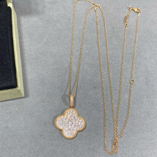[OrnoraJewelry]CLOVER 25MM LARGE PEDANT DIAMOND PAVED LONG NECKLACE