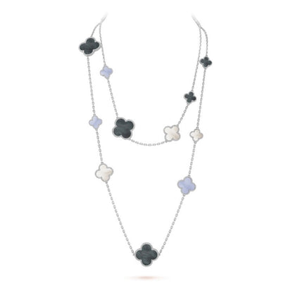 [OrnoraJewelry]CLOVER 16 MOTIF CHALCEDONY MOP SILVER NECKLACE