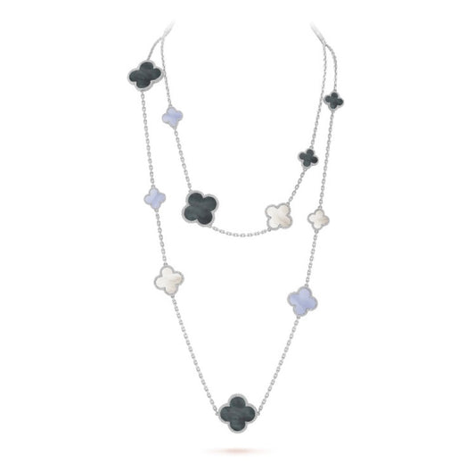 [OrnoraJewelry]CLOVER 16 MOTIF CHALCEDONY MOP SILVER NECKLACE