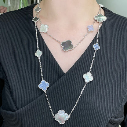 [OrnoraJewelry]CLOVER 16 MOTIF CHALCEDONY MOP SILVER NECKLACE
