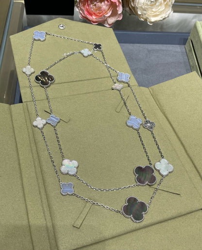 [OrnoraJewelry]CLOVER 16 MOTIF CHALCEDONY MOP SILVER NECKLACE