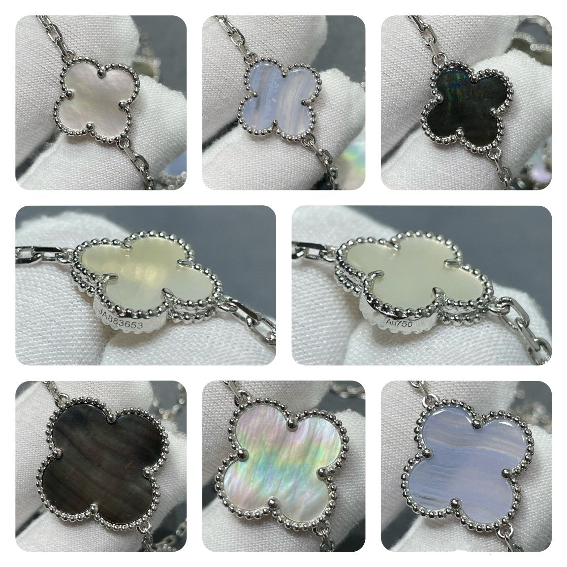 [OrnoraJewelry]CLOVER 16 MOTIF CHALCEDONY MOP SILVER NECKLACE