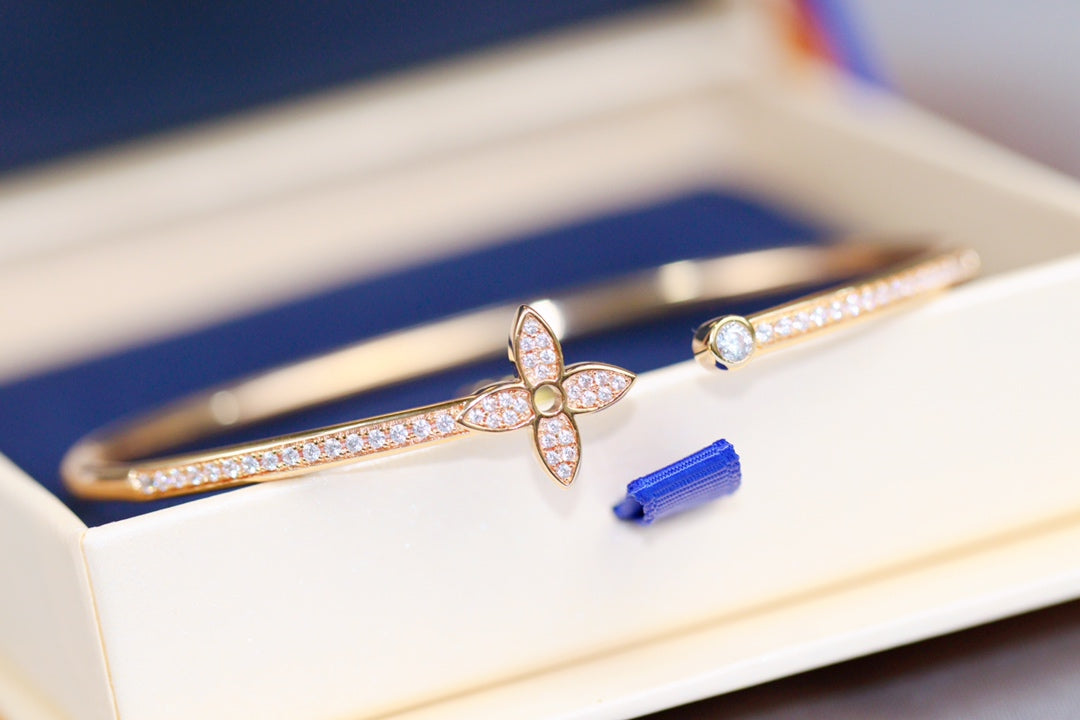 [OrnoraJewelry]IDYLLE PINK GOLD OPEN BRACELET DIAMOND PAVED