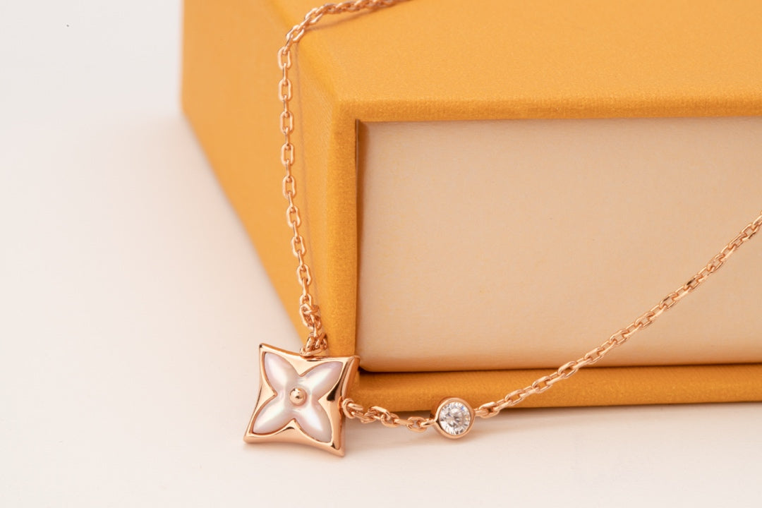 [OrnoraJewelry]OrnoraPINK MOP 1 DIAMOND PINK GOLD NECKLACE