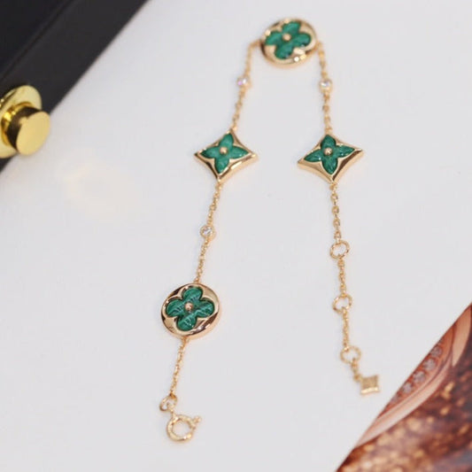 [OrnoraJewelry]OrnoraAND SUN 4 MOTIF PINK GOLD MALACHITE BRACELET
