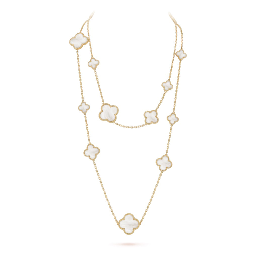 [OrnoraJewelry]CLOVER 16 MOTIF WHITE MOP GOLD NECKLACE