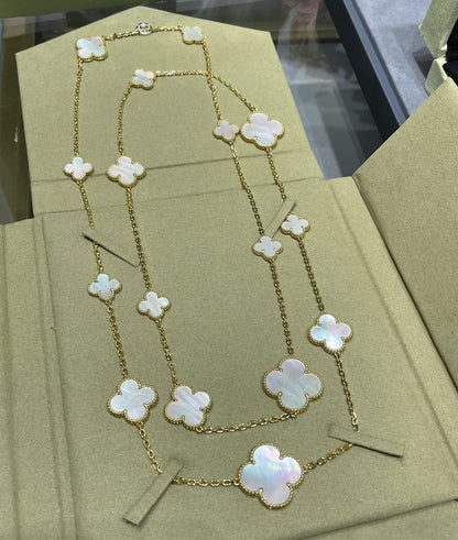 [OrnoraJewelry]CLOVER 16 MOTIF WHITE MOP GOLD NECKLACE