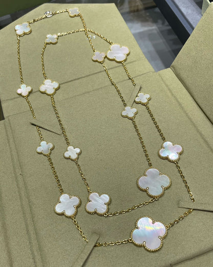 [OrnoraJewelry]CLOVER 16 MOTIF WHITE MOP GOLD NECKLACE