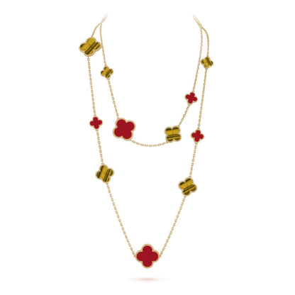[OrnoraJewelry]CLOVER 16 MOTIF CARNELIAN TIGER EYE ROSE GOLD NECKLACE