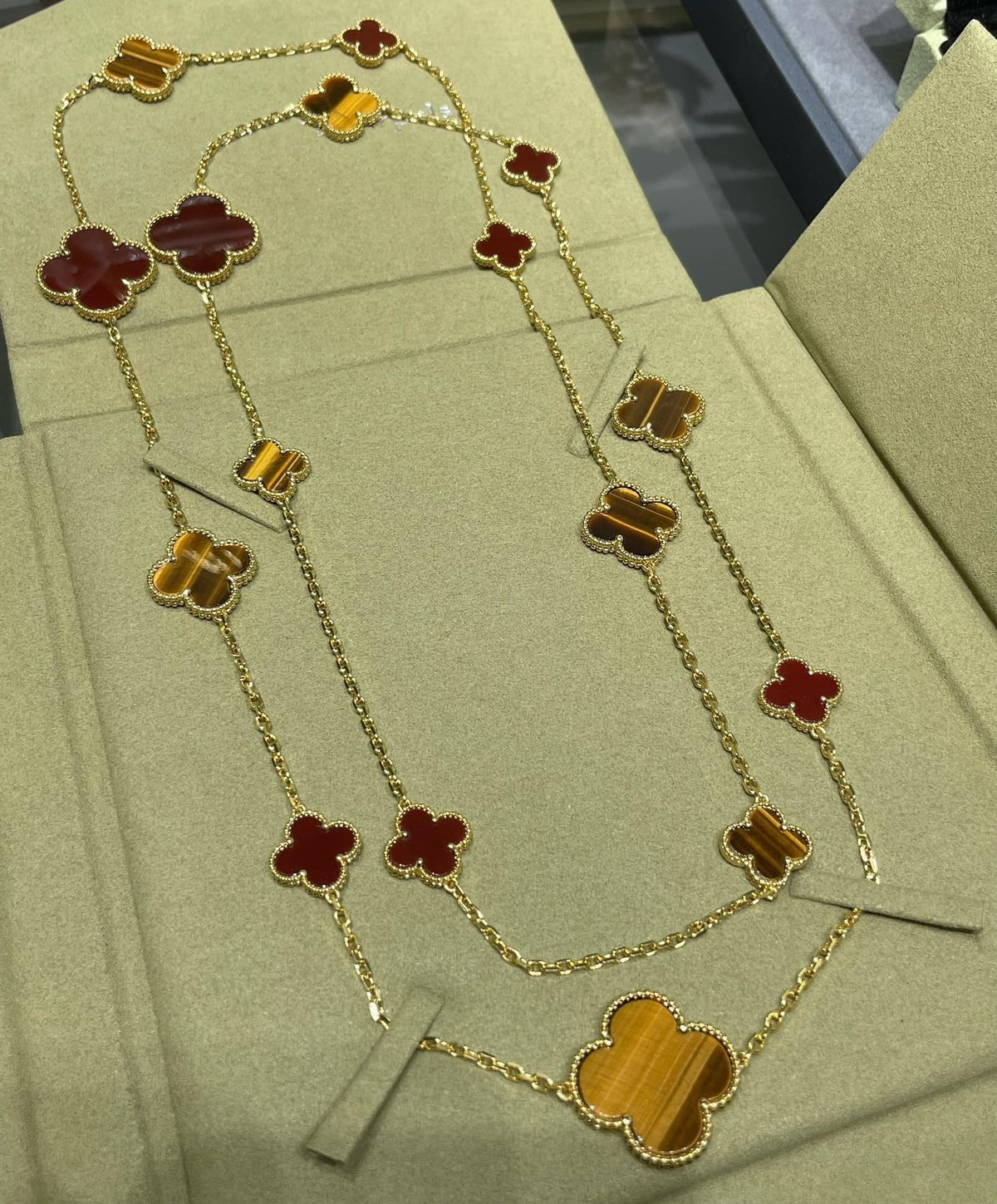 [OrnoraJewelry]CLOVER 16 MOTIF CARNELIAN TIGER EYE ROSE GOLD NECKLACE