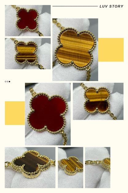 [OrnoraJewelry]CLOVER 16 MOTIF CARNELIAN TIGER EYE ROSE GOLD NECKLACE
