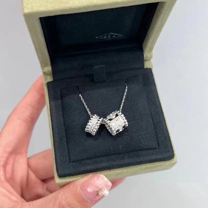 [OrnoraJewelry]PERLEE DOUBLE PENDANT SILVER DIAMOND NECKLACE
