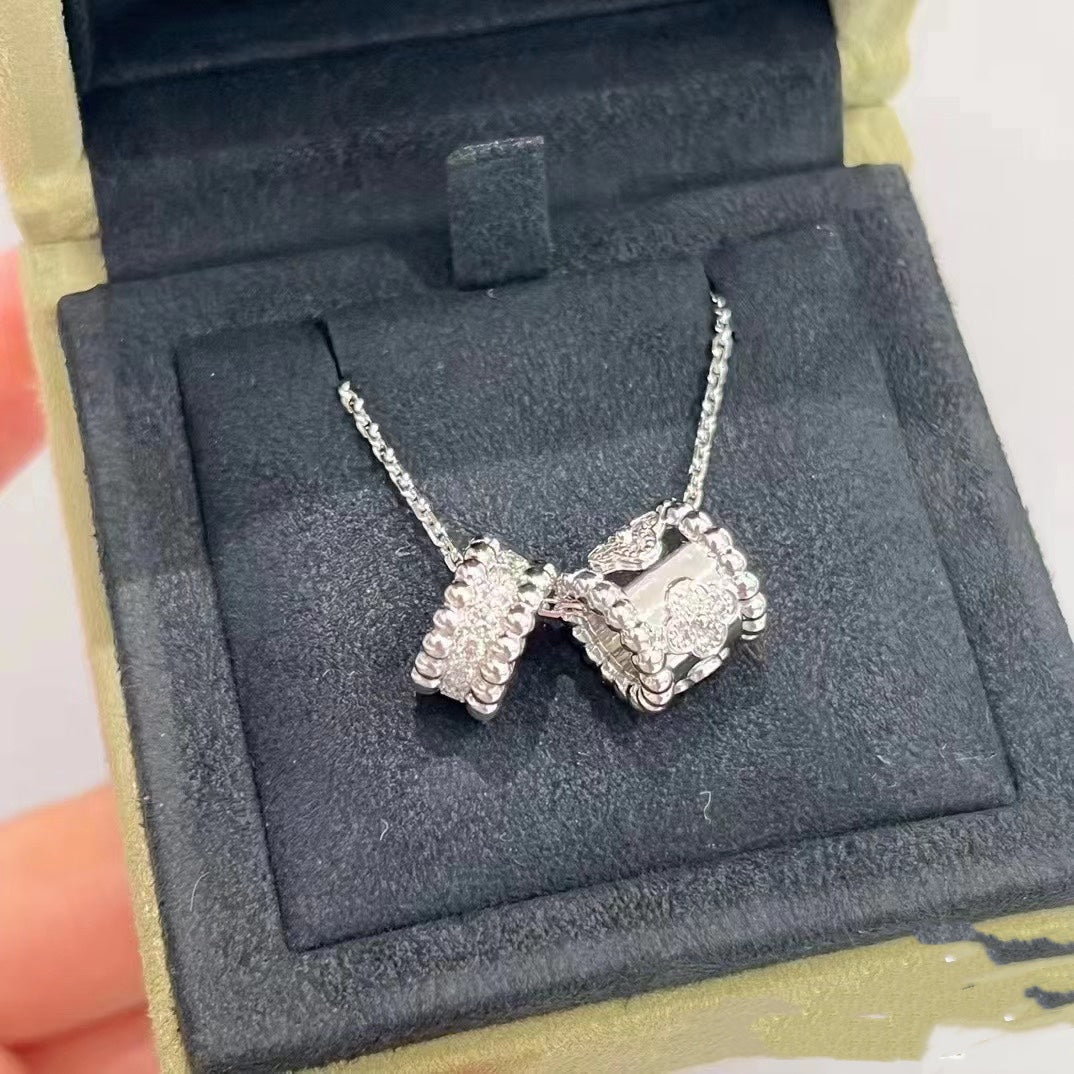[OrnoraJewelry]PERLEE DOUBLE PENDANT SILVER DIAMOND NECKLACE