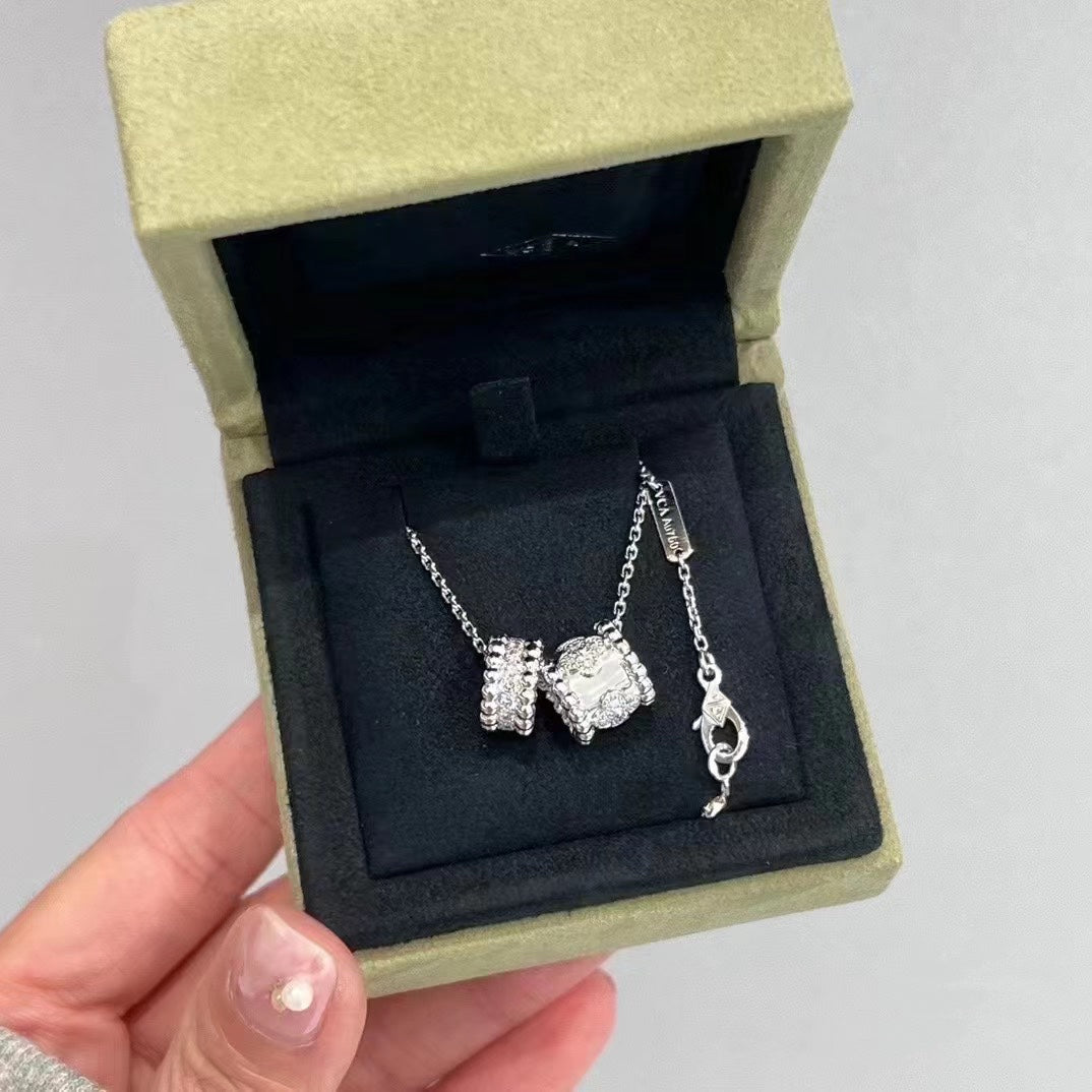 [OrnoraJewelry]PERLEE DOUBLE PENDANT SILVER DIAMOND NECKLACE