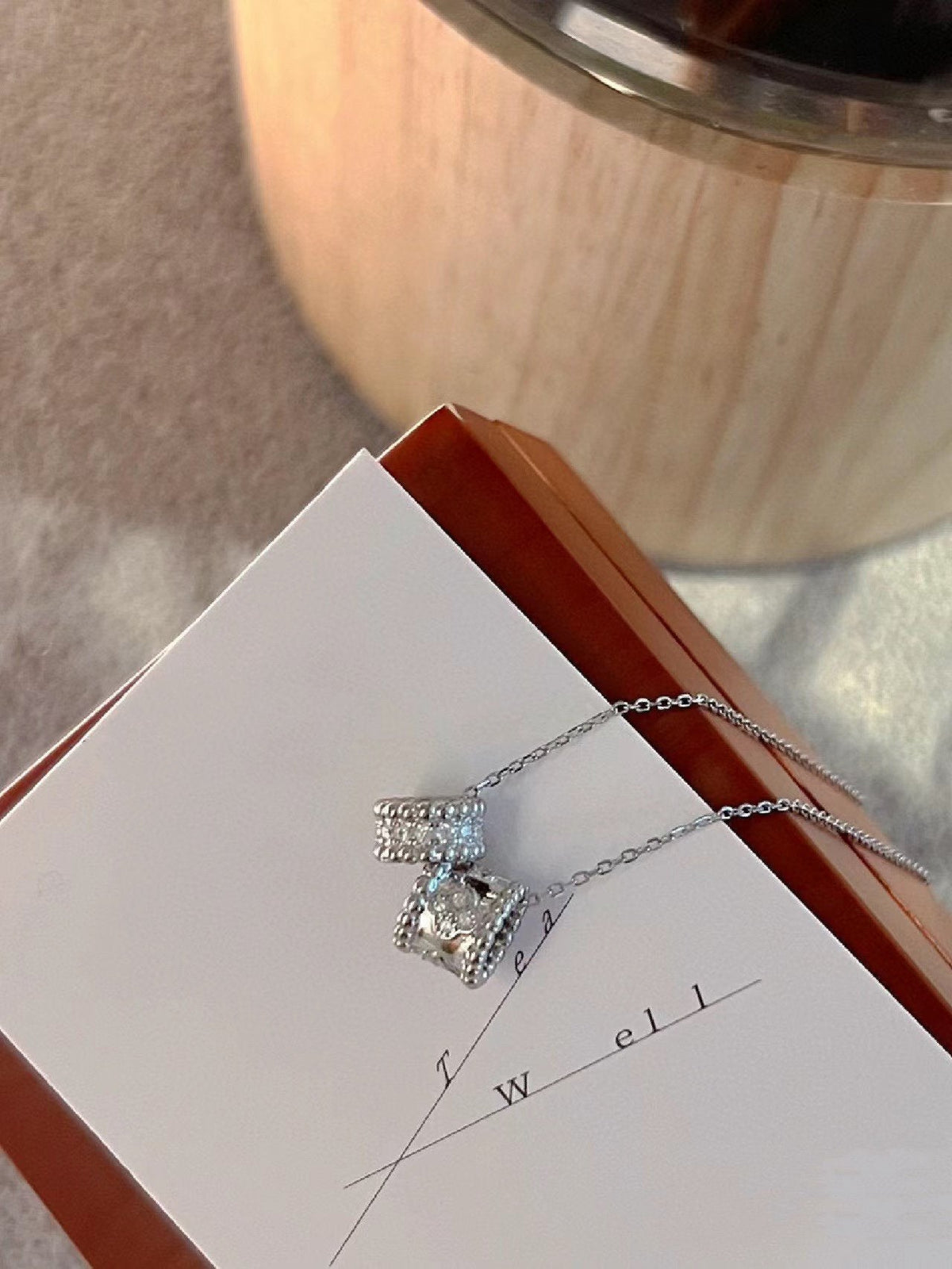[OrnoraJewelry]PERLEE DOUBLE PENDANT SILVER DIAMOND NECKLACE
