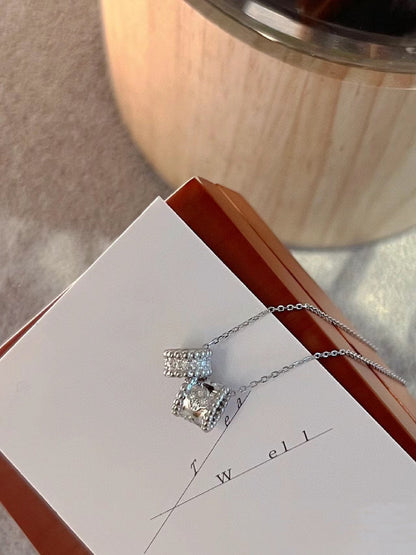 [OrnoraJewelry]PERLEE DOUBLE PENDANT SILVER DIAMOND NECKLACE
