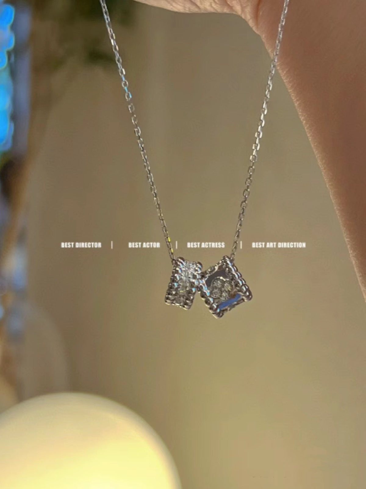 [OrnoraJewelry]PERLEE DOUBLE PENDANT SILVER DIAMOND NECKLACE