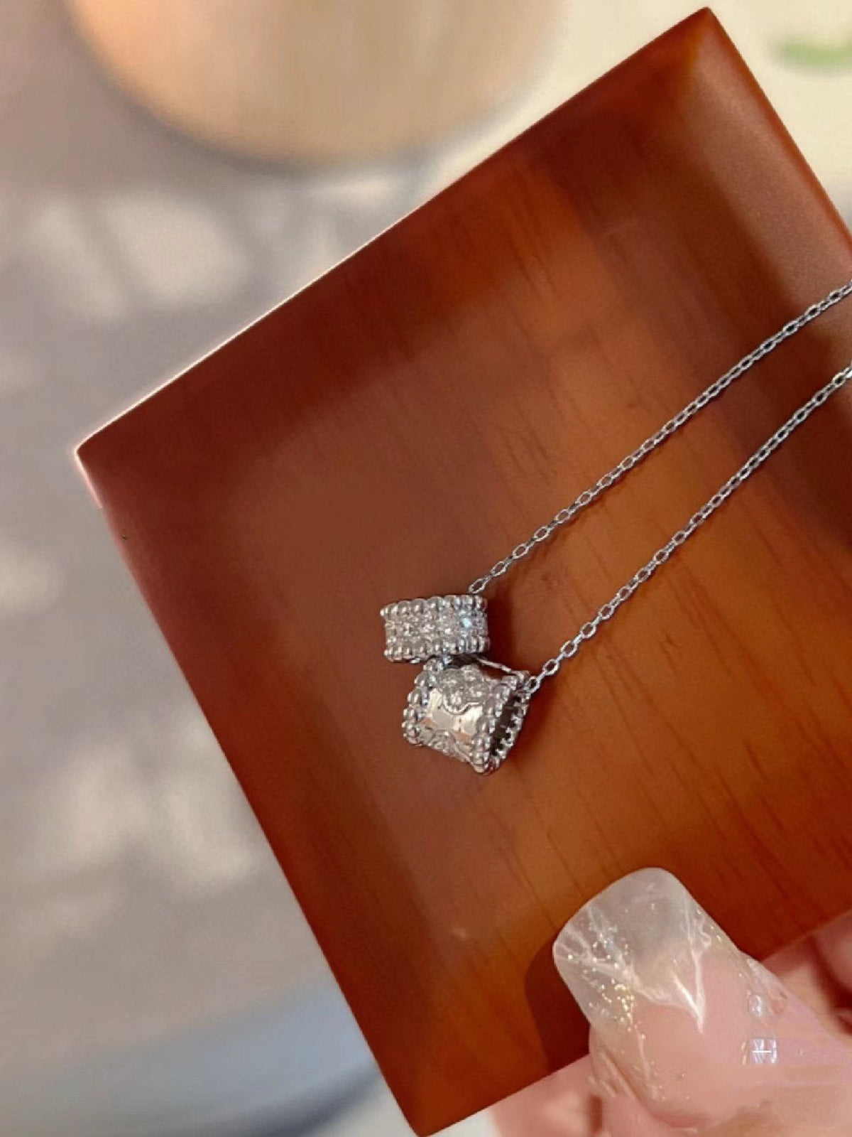 [OrnoraJewelry]PERLEE DOUBLE PENDANT SILVER DIAMOND NECKLACE
