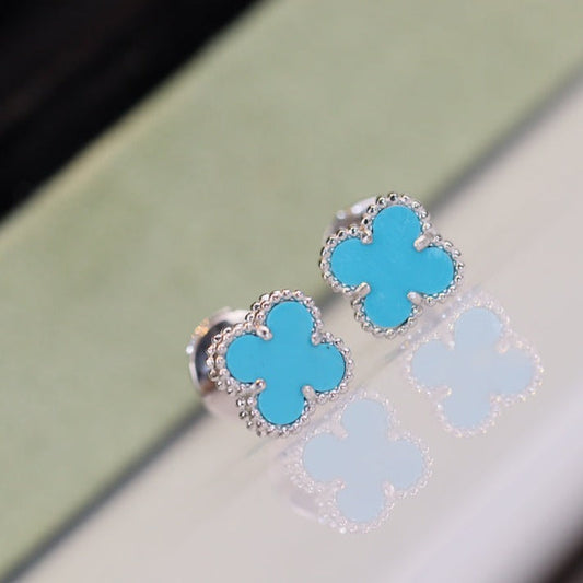 [OrnoraJewelry]CLOVER MINI TURQUOISE SILVER STUD EARRINGS