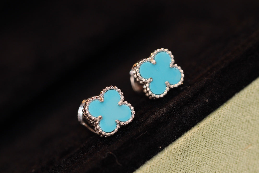 [OrnoraJewelry]CLOVER MINI TURQUOISE SILVER STUD EARRINGS