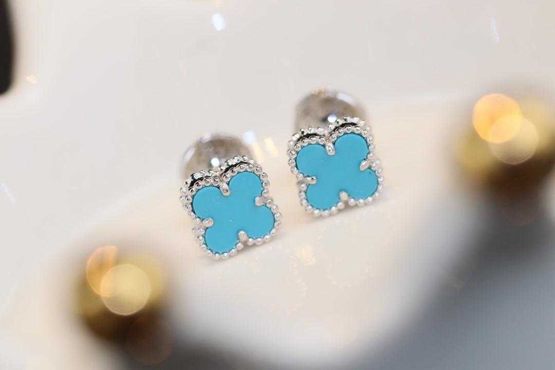 [OrnoraJewelry]CLOVER MINI TURQUOISE SILVER STUD EARRINGS